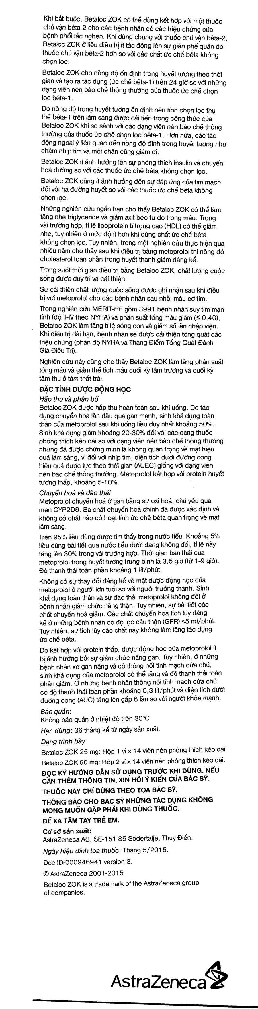 Betaloc ZOK 25mg trị tăng huyết áp, đau thắt ngực (1 vỉ x 14 viên) - 7